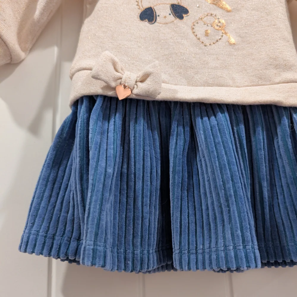 Charming Cream and Blue Kids Dress - Picture 4 of 6